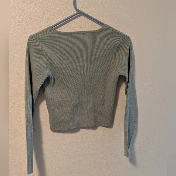 John Galt Women's Ribbed V-Neck Sweater - Sage Green - Picture 2 of 4